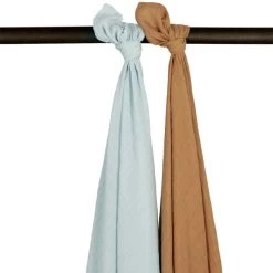 Meyco Swaddle Pucktuch- Uni - 2 Stück - Soft Light Blue/Toffee