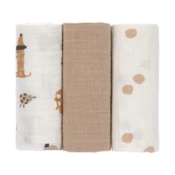 LÄSSIG Swaddle & Burp Blanket M Little Mateys Royal Blue 3 Pcs Ass., 60 X 60 Cm