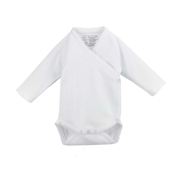 Rapife Wickelbody Langarm Mit Zierrand Weiß 1 Rapife Wickelbody Langarm Mit Zierrand Weiß